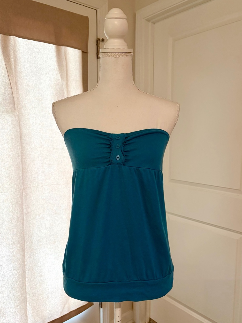 Y2K Charlotte Russe Blue Strapless Tube Top with Buttons Size M 2000s Summer